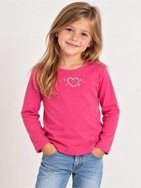 Girls' Fuchsia Heart Long-Sleeve Tee